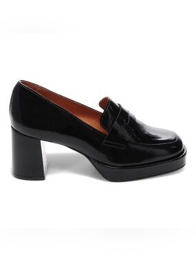 Miz Mooz Black Patent Leather Platform Chunky Mary Jane Block Heel Loafers Pumps